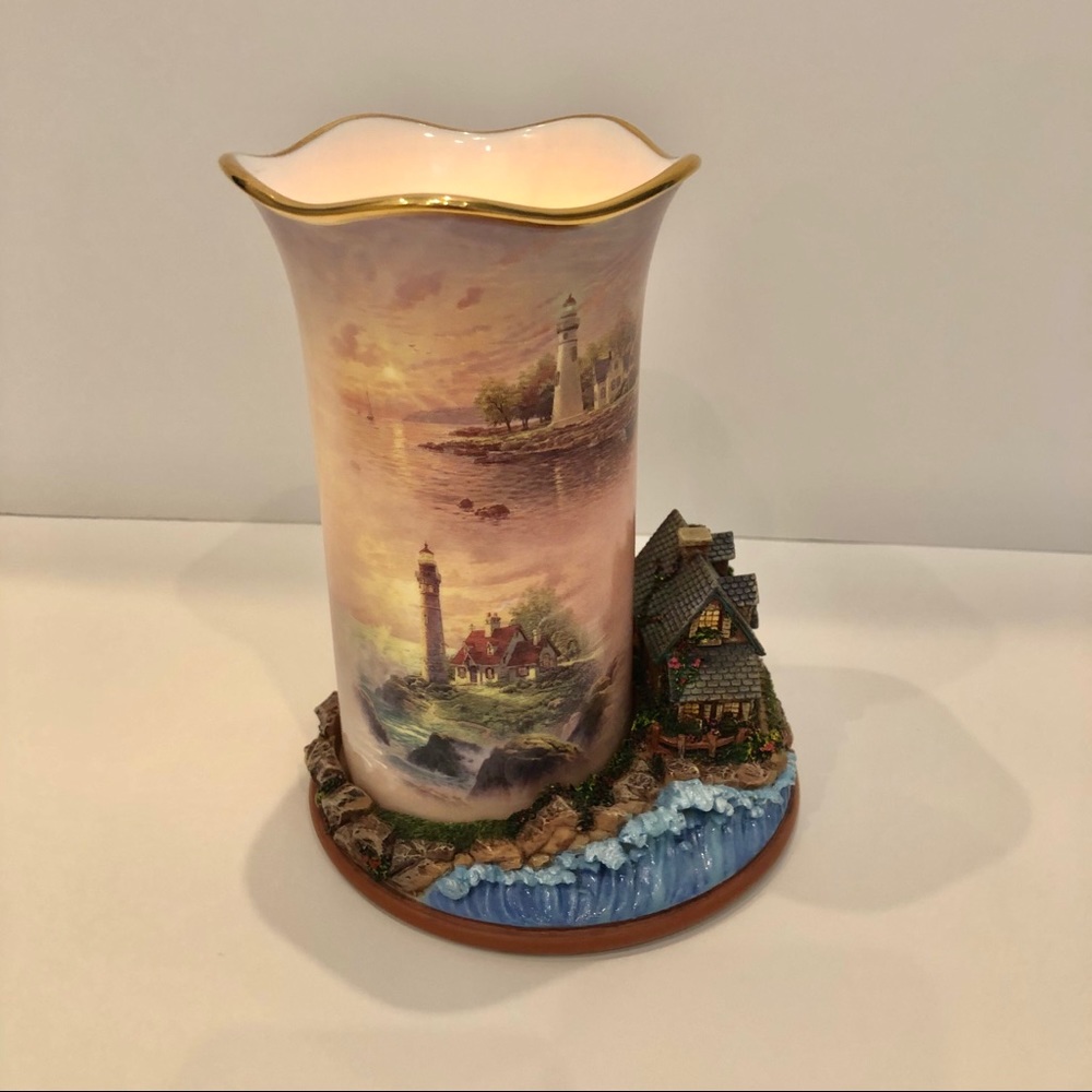 Thomas Kinkade lighthouse votive holder with shade